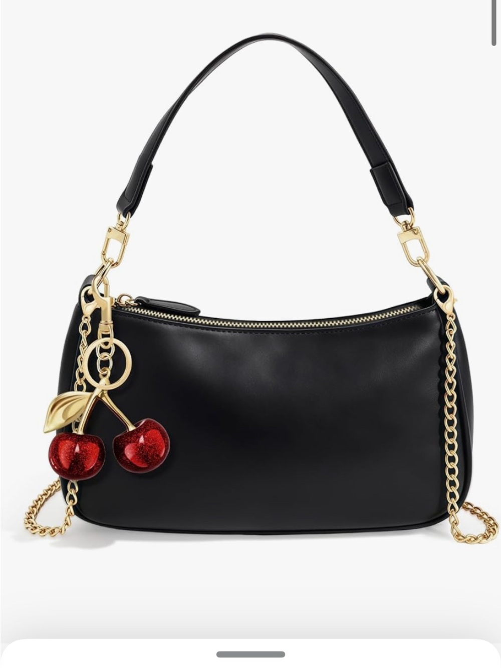 Black Shoulder Bag with Gold Chain and Red Cherry Charm NWT